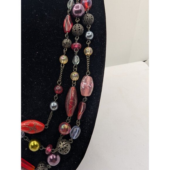 Avon Necklace Filigree metal acrylic braded Glass Lampwork beads layered 17" - Picture 11 of 16